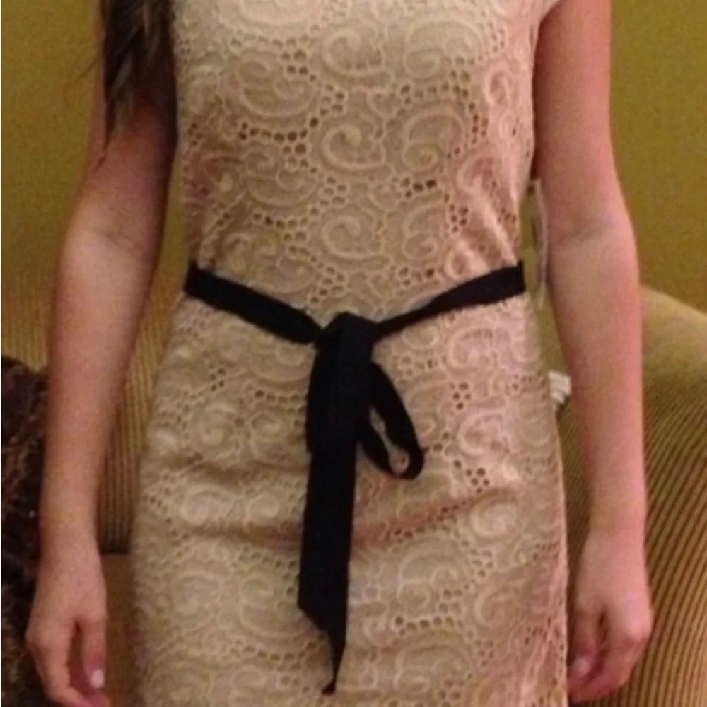 Robbi & Nikki Off White, Lace Dress with Black Satin Ribbon Belt Size M NWT - Picture 5 of 11